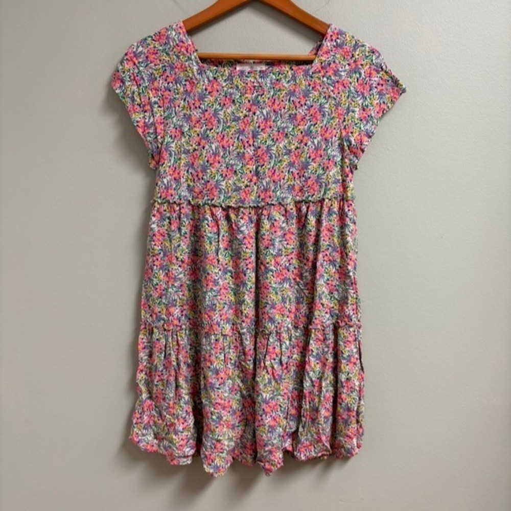 Natural Life Berkely Dress Womens XS Floral Garden Square Neck Babydoll Tiered
